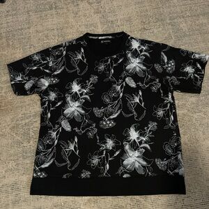 INC International Concepts Black and White Floral Tee